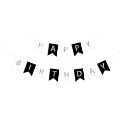 Картонний напис на прапорцях 16 см Happy Birthday Чорний і білий