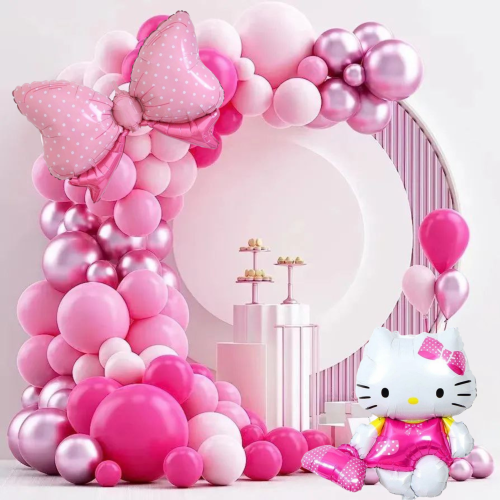 Набор 100 шаров для арки фотозоны Hello Kitty Розовый рай Китти Фуксия