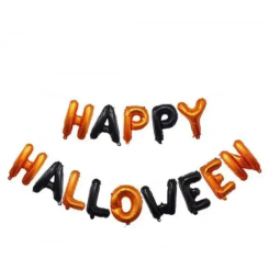 Шарик фольгированный надувная надпись 40 см на Хэллоуин Happy Halloween Оранжевый и черный