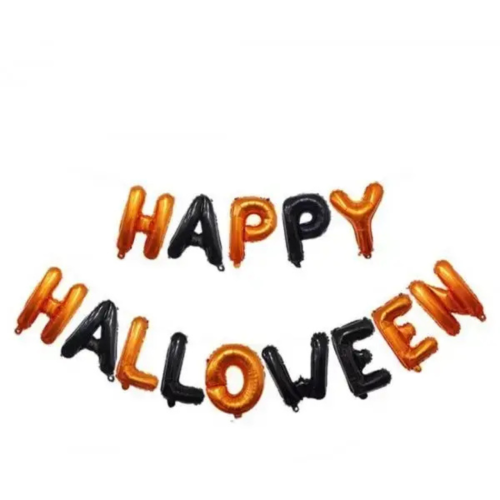 Шарик фольгированный надувная надпись 40 см на Хэллоуин Happy Halloween Оранжевый и черный