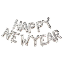 Куля фольгована напис надувний 40 см на Новий рік New Year Срібло