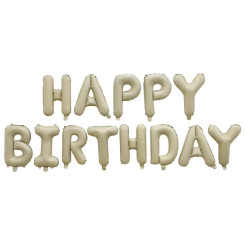 Шар фольгированный надувной надпись 40 см Happy Birthday Молочный
