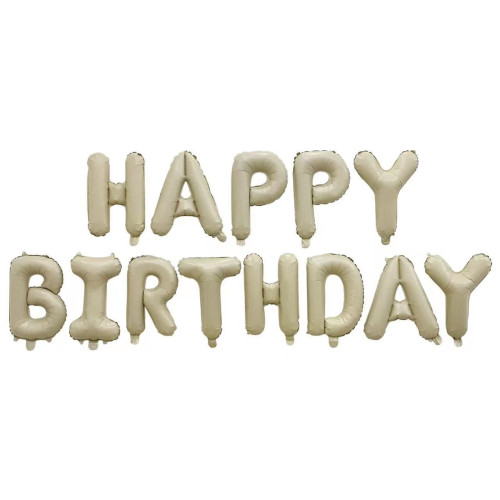 Шар фольгированный надувной надпись 40 см Happy Birthday Молочный