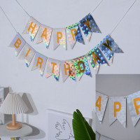 Надпись картонная на флажках 17х12 см Happy birthday Голограмма серебро