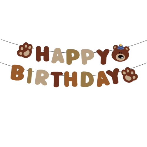 Надпись картонная 15х16 см и 11х13 см Happy Birthday Медвежонок лапки Коричневый