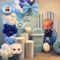 Набор 85 шаров для арки фотозони Беби Босс в действии Baby Boss Голубой и белый