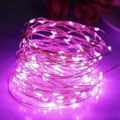 Гирлянда 100 LED ниточная 10 метров Капля росы Розовый свет Батарейки
