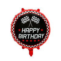 Шар фольгированный круглый 18" 45 см Флаги финиш Гонки Happy Bithday Черный и красный