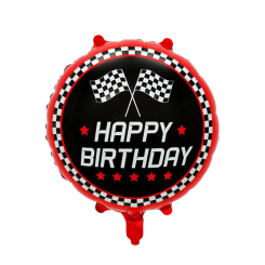 Шар фольгированный круглый 18" 45 см Флаги финиш Гонки Happy Bithday Черный и красный