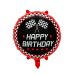 Шар фольгированный круглый 18" 45 см Флаги финиш Гонки Happy Bithday Черный и красный