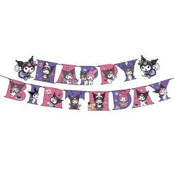 Надпись картонная 15 см Happy Birthday Куроми Розовый и фиолетовый 2 м