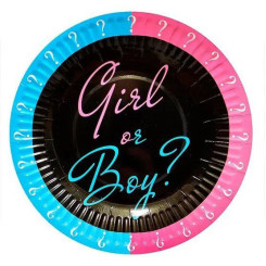 Тарелки праздничные бумажные одноразовые для гендер пати Girl or boy 18 см 5 штук Черный