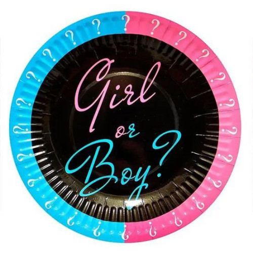 Тарелки праздничные бумажные одноразовые для гендер пати Girl or boy 18 см 5 штук Черный Тарелки праздничные бумажные одноразовые для гендер пати Girl or boy 18 см 5 штук Черный