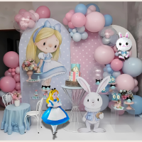 Набор 110 шаров для арки фотозоны Необычные встречи Алисы в Стране Чудес Розовый и голубой