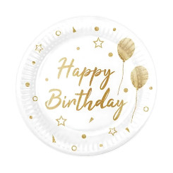 Тарелки праздничные бумажные одноразовые Happy Birthday 18 см 5 шт Белый