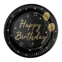 Тарелки праздничные бумажные одноразовые Happy Birthday 18 см 5 шт Черный