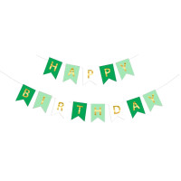 Напис картонний на прапорцях 20х16 см Happy birthday Зелений та м'ята 3 метри