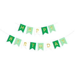Надпись картонная на флажках 20х16 см Happy birthday Зеленый и мята 3 метра