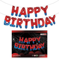 Шар фольгированный надпись надувная 40 см Happy Birthday Человек паук Красный и синий