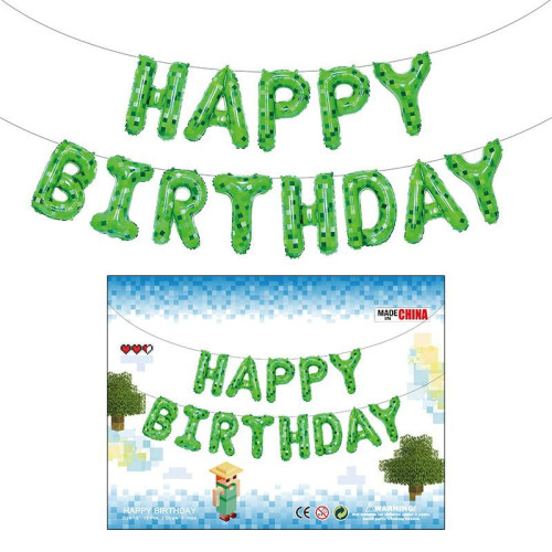 Шар фольгированный надпись надувная 40 см Happy Birthday Майнкрафт Пиксели Зеленый Шар фольгированный надпись надувная 40 см Happy Birthday Майнкрафт Пиксели Зеленый