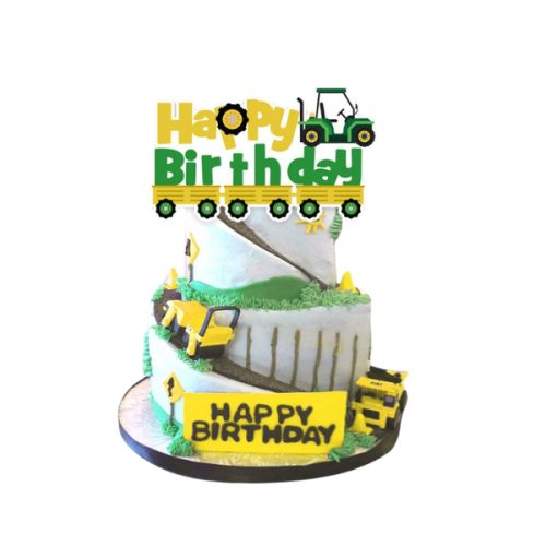Топпер в торт Happy Birthday Трактор Зеленый