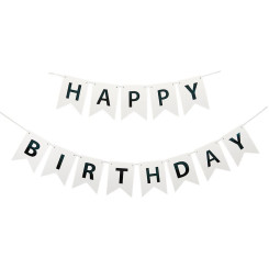 Надпись картонная на флажках 16 см Happy Birthday Белый с черным