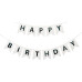 Надпись картонная на флажках 16 см Happy Birthday Белый с черным Надпись картонная на флажках 16 см Happy Birthday Белый с черным