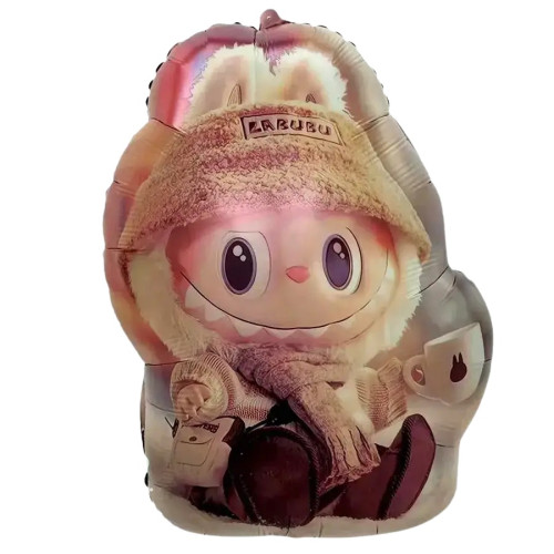 Шар фольгированный фигурный 65x48 см Labubu Лабубу зимний с чашкой Разноцветный