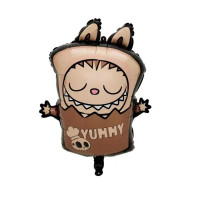 Шар фольгированный фигурный 38×47 см Labubu Лабубу с надписью Yummy Коричневый