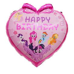 Шар фольгированный сердце 60х60 см с рисунком Мой маленький пони My Little Pony Розовый