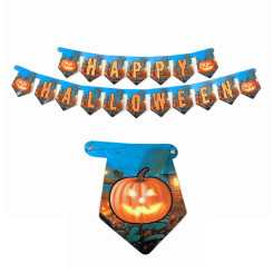 Надпись картонная на Хэллоуин с тыквами Happy halloween Оранжевый и голубой