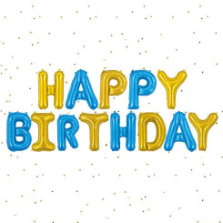 Шар фольгированный надпись надувная 40 см Happy Birthday Голубой и золото