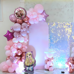 Набор 100 шаров для арки фотозоны Куклы Братц Bratz на празднике Розовый и пыльная роза