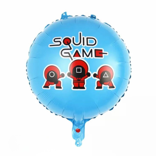 Шар фольгированный круглый 18" 45 см с рисунком Игра в кальмара Squid Game Голубой