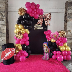 Набор 100 шариков для арки фотозоны Куклы Братц Bratz Модная волна Фуксия и черный