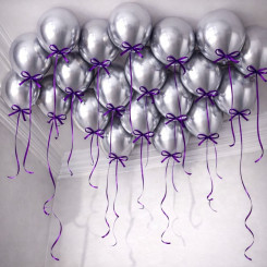 Набор 20 шариков под потолок Лунное сияние с шелковой лентой Серебро