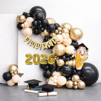 Набор 100 шариков для арки фотозоны на Выпуск с флажками цифрами и гигантом Новое завтра Черный и золото