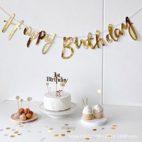 Надпись картонная Happy Birthday прописью Золото 1,5 метра