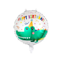 Шар фольгированный круглый 18" 45 см с рисунком Крокодил Happy Birthday Белый