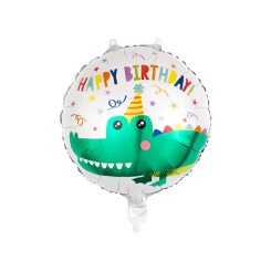 Шар фольгированный круглый 18" 45 см с рисунком Крокодил Happy Birthday Белый