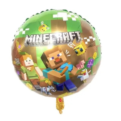 Шар фольгированный круглый 18" 45 см с рисунком Minecraft Майнкрафт пиксель Коричневый