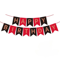 Надпись картонная на флажках 20 см Happy Birthday Красный и черный 3 метра