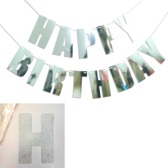 Надпись картонная 18х10 см Happy Birthday печатная Серебро блестки