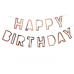 Надпись картонная 11х16 см Happy Birthday контур Розовое золото
