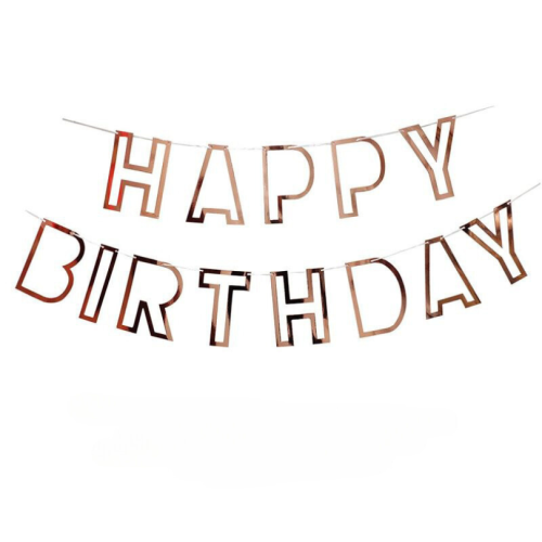 Надпись картонная 11х16 см Happy Birthday контур Розовое золото