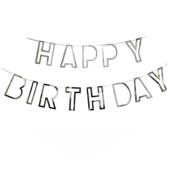Надпись картонная 11х16 см Happy Birthday контур Серебро