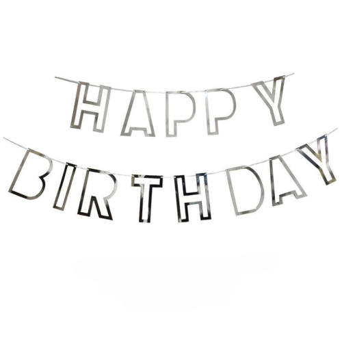 Надпись картонная 11х16 см Happy Birthday контур Серебро Надпись картонная 11х16 см Happy Birthday контур Серебро