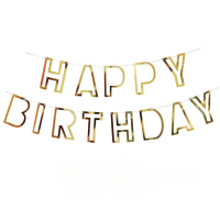 Надпись картонная 11х16 см Happy Birthday контур Золото