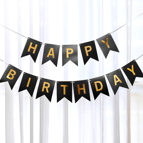 Напис картонний на прапорцях 15 см Happy Birthday Чорний 3 метри