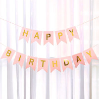 Надпись картонная на флажках 20 см Happy Birthday Светло розовый 3 метра